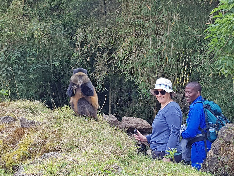 travellers spotting monkeys on our Rwanda Gorilla Safari